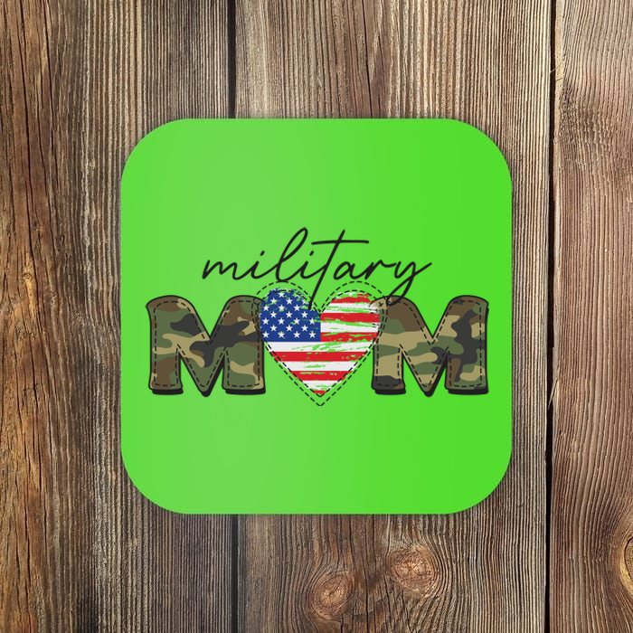 Cute Camouflage Military Mom American Flag Heart Coaster