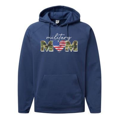 Cute Camouflage Military Mom American Flag Heart Performance Fleece Hoodie