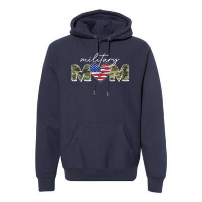 Cute Camouflage Military Mom American Flag Heart Premium Hoodie