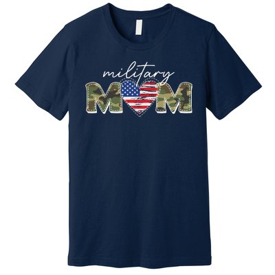 Cute Camouflage Military Mom American Flag Heart Premium T-Shirt