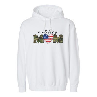 Cute Camouflage Military Mom American Flag Heart Garment-Dyed Fleece Hoodie