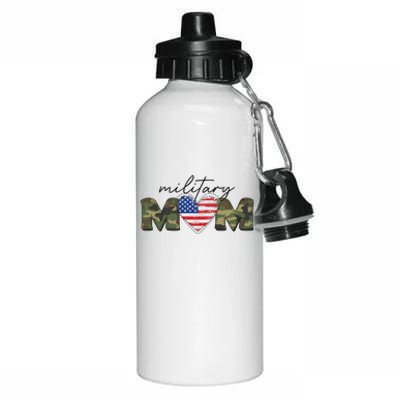 Cute Camouflage Military Mom American Flag Heart Aluminum Water Bottle 