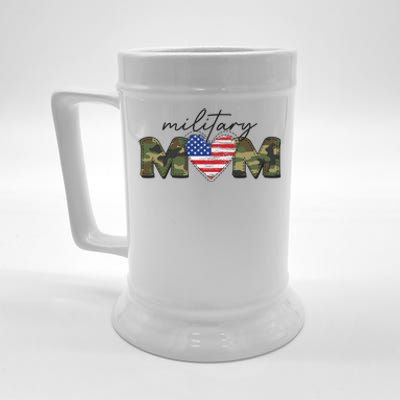 Cute Camouflage Military Mom American Flag Heart Beer Stein