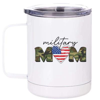 Cute Camouflage Military Mom American Flag Heart 12 oz Stainless Steel Tumbler Cup