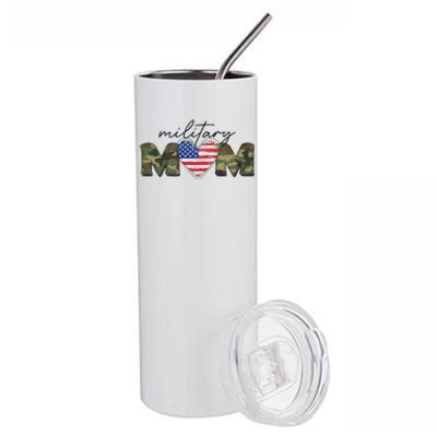 Cute Camouflage Military Mom American Flag Heart Stainless Steel Tumbler