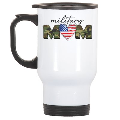 Cute Camouflage Military Mom American Flag Heart Stainless Steel Travel Mug