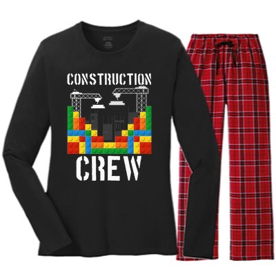 Construction Crew Master Builder Bricklayer Building Blocks Women's Long Sleeve Flannel Pajama Set 