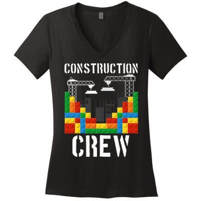 Construction Crew Master Builder Bricklayer Building Blocks Women's V-Neck T-Shirt