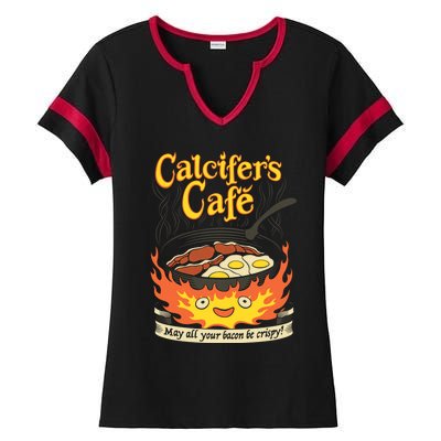 Calcifer's Cafe May All Your Bacon And Eggs Be Crispy Cooking Gift Ladies Halftime Notch Neck Tee