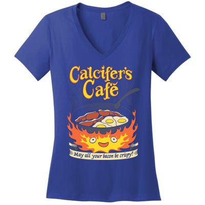 Calcifer's Cafe May All Your Bacon And Eggs Be Crispy Cooking Gift Women's V-Neck T-Shirt