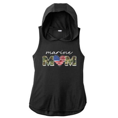 Cute Camouflage Marine Mom American Flag Heart Ladies PosiCharge Tri-Blend Wicking Draft Hoodie Tank