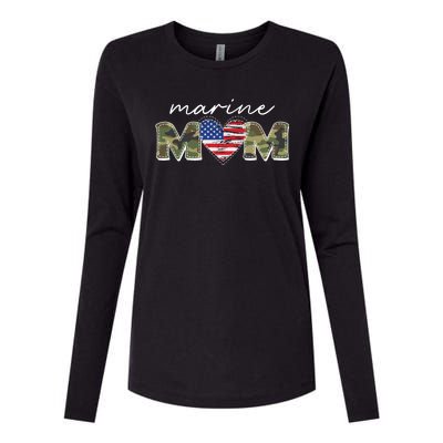 Cute Camouflage Marine Mom American Flag Heart Womens Cotton Relaxed Long Sleeve T-Shirt