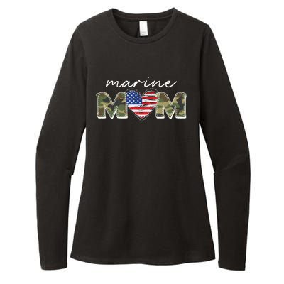 Cute Camouflage Marine Mom American Flag Heart Womens CVC Long Sleeve Shirt