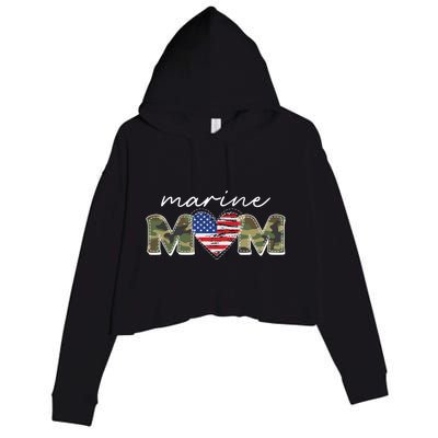 Cute Camouflage Marine Mom American Flag Heart Crop Fleece Hoodie