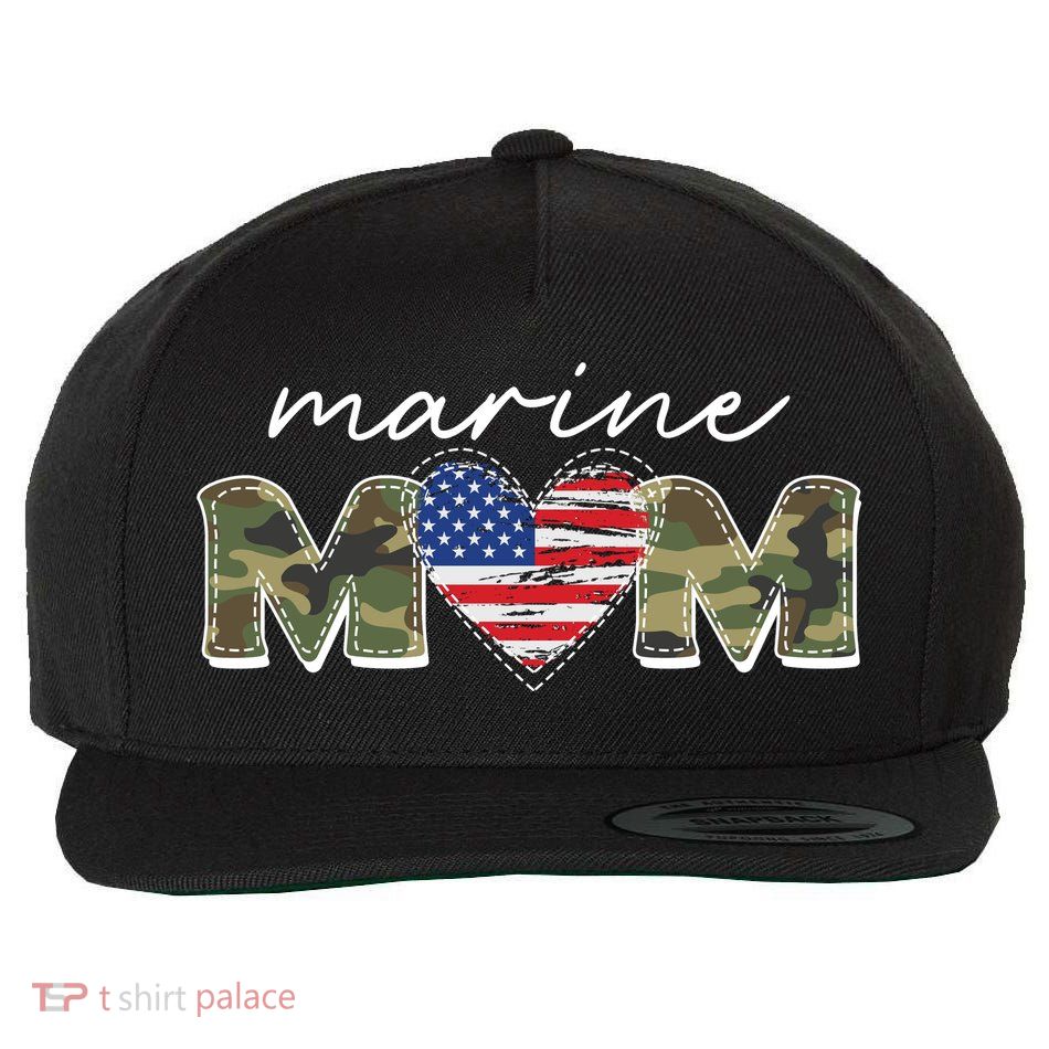 Cute Camouflage Marine Mom American Flag Heart Wool Snapback Cap