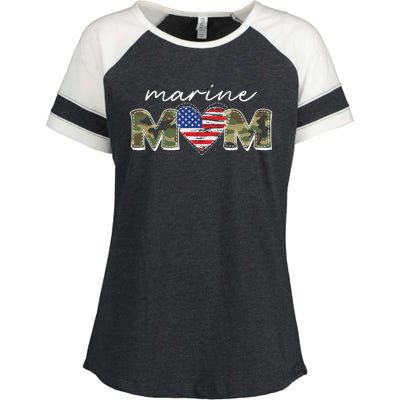 Cute Camouflage Marine Mom American Flag Heart Enza Ladies Jersey Colorblock Tee