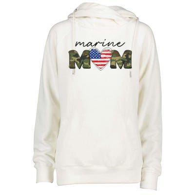 Cute Camouflage Marine Mom American Flag Heart Womens Funnel Neck Pullover Hood