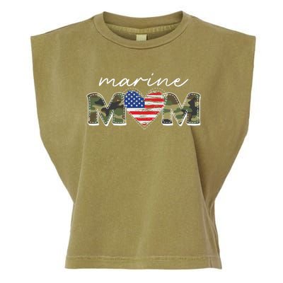 Cute Camouflage Marine Mom American Flag Heart Garment-Dyed Women's Muscle Tee