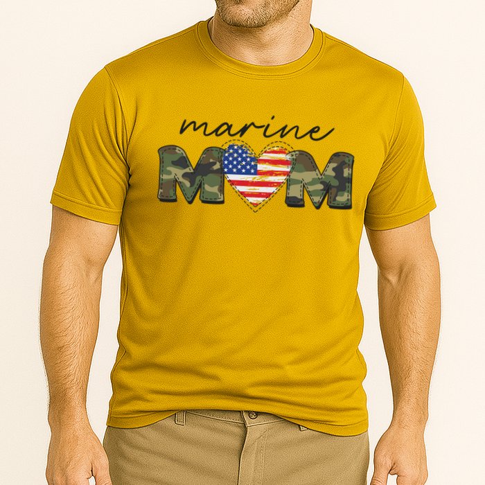 Cute Camouflage Marine Mom American Flag Heart Cooling Performance Crew T-Shirt