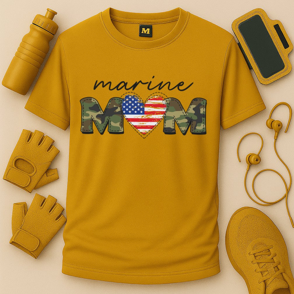 Cute Camouflage Marine Mom American Flag Heart Cooling Performance Crew T-Shirt