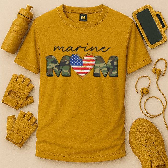 Cute Camouflage Marine Mom American Flag Heart Cooling Performance Crew T-Shirt