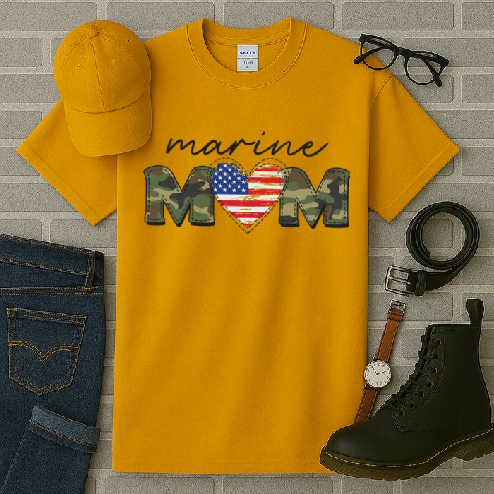 Cute Camouflage Marine Mom American Flag Heart Tall T-Shirt