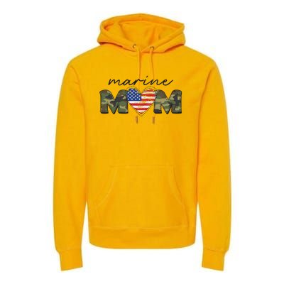 Cute Camouflage Marine Mom American Flag Heart Premium Hoodie