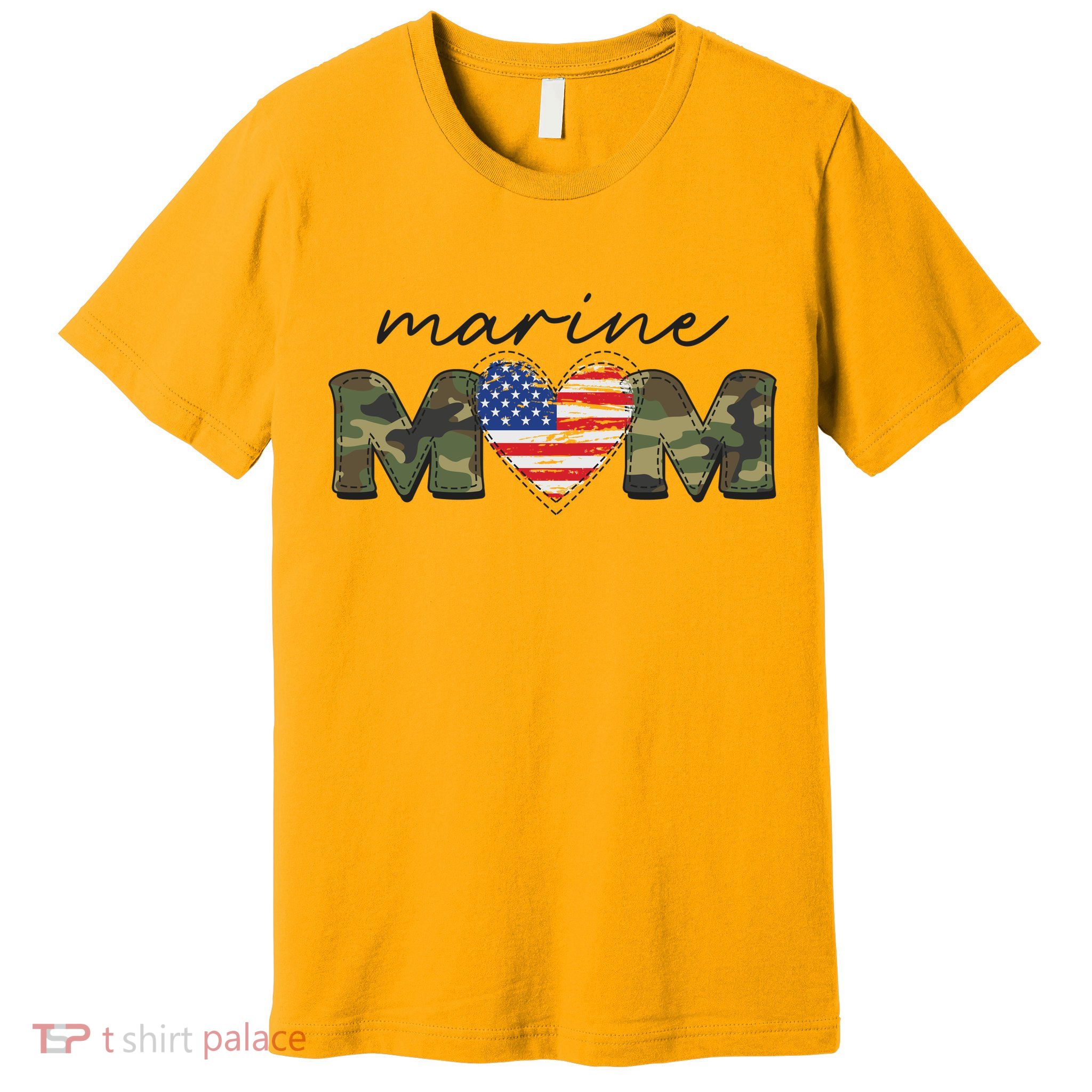 Cute Camouflage Marine Mom American Flag Heart Premium T-Shirt