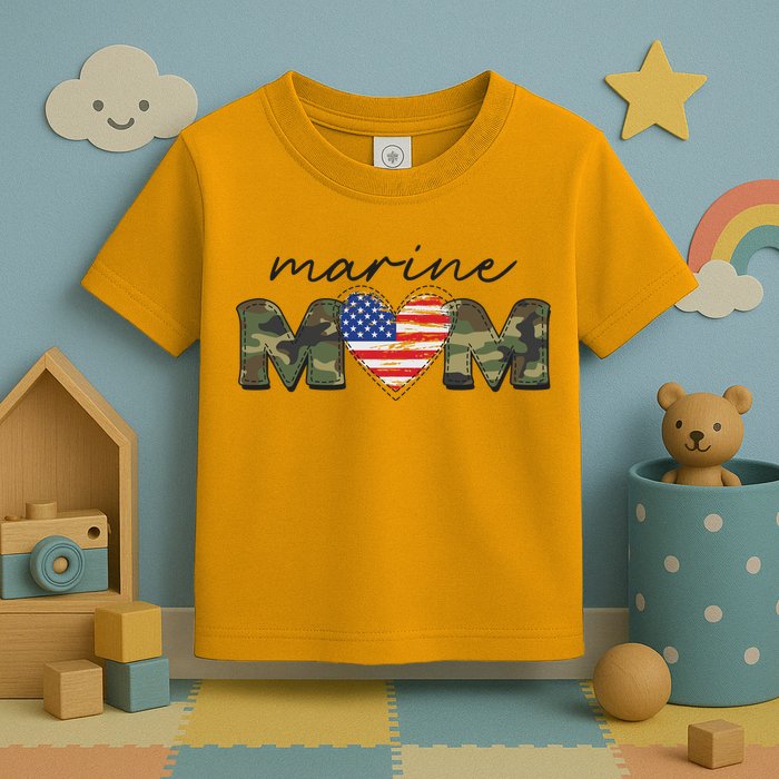 Cute Camouflage Marine Mom American Flag Heart Toddler T-Shirt