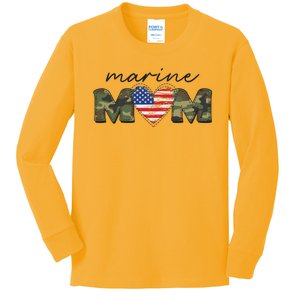 Cute Camouflage Marine Mom American Flag Heart Kids Long Sleeve Shirt