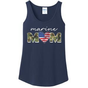 Cute Camouflage Marine Mom American Flag Heart Ladies Essential Tank