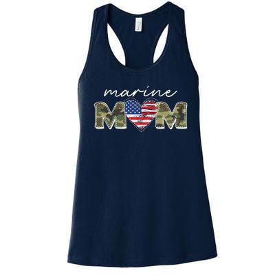 Cute Camouflage Marine Mom American Flag Heart Women's Racerback Tank