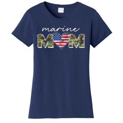 Cute Camouflage Marine Mom American Flag Heart Women's T-Shirt