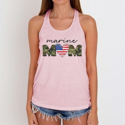 Cute Camouflage Marine Mom American Flag Heart Women's Knotted Racerback Tank