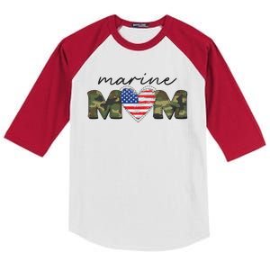 Cute Camouflage Marine Mom American Flag Heart Kids Colorblock Raglan Jersey