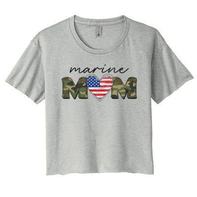 Cute Camouflage Marine Mom American Flag Heart Women's Crop Top Tee