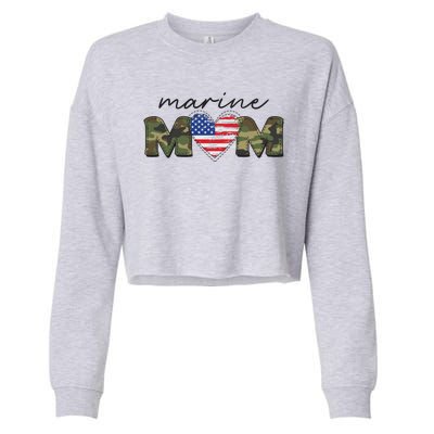 Cute Camouflage Marine Mom American Flag Heart Cropped Pullover Crew