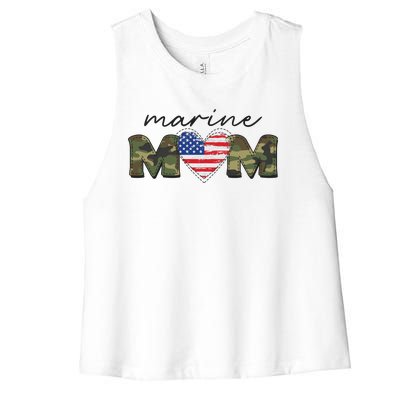 Cute Camouflage Marine Mom American Flag Heart Women's Racerback Cropped Tank