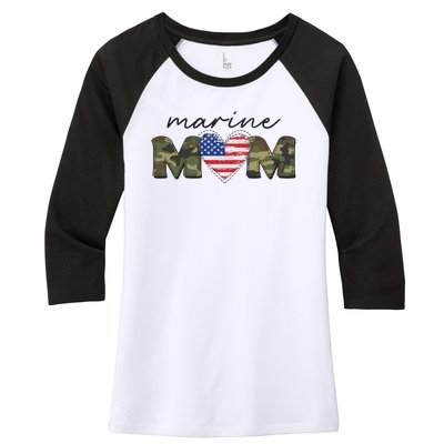 Cute Camouflage Marine Mom American Flag Heart Women's Tri-Blend 3/4-Sleeve Raglan Shirt