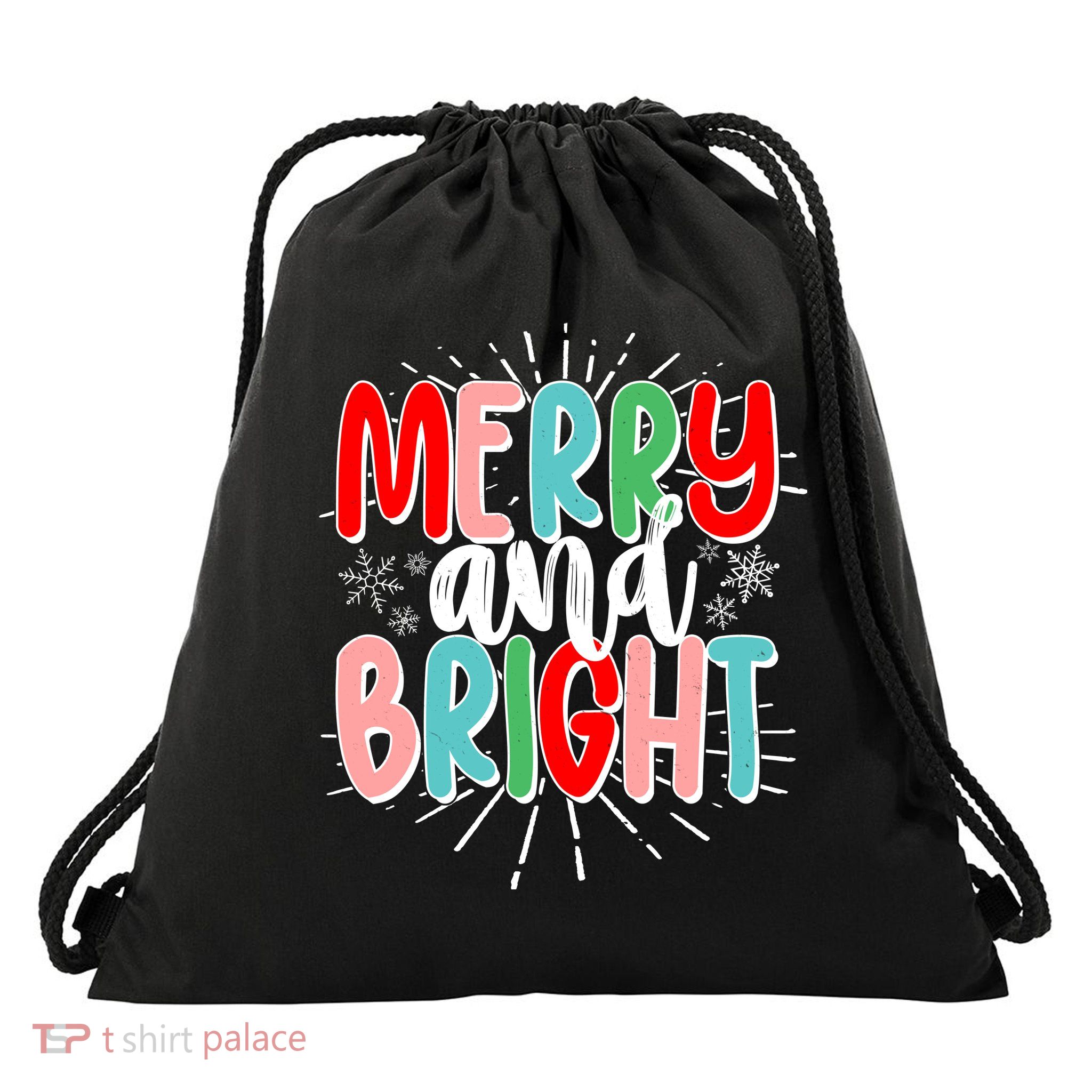 Cute Christmas Merry And Bright Drawstring Bag