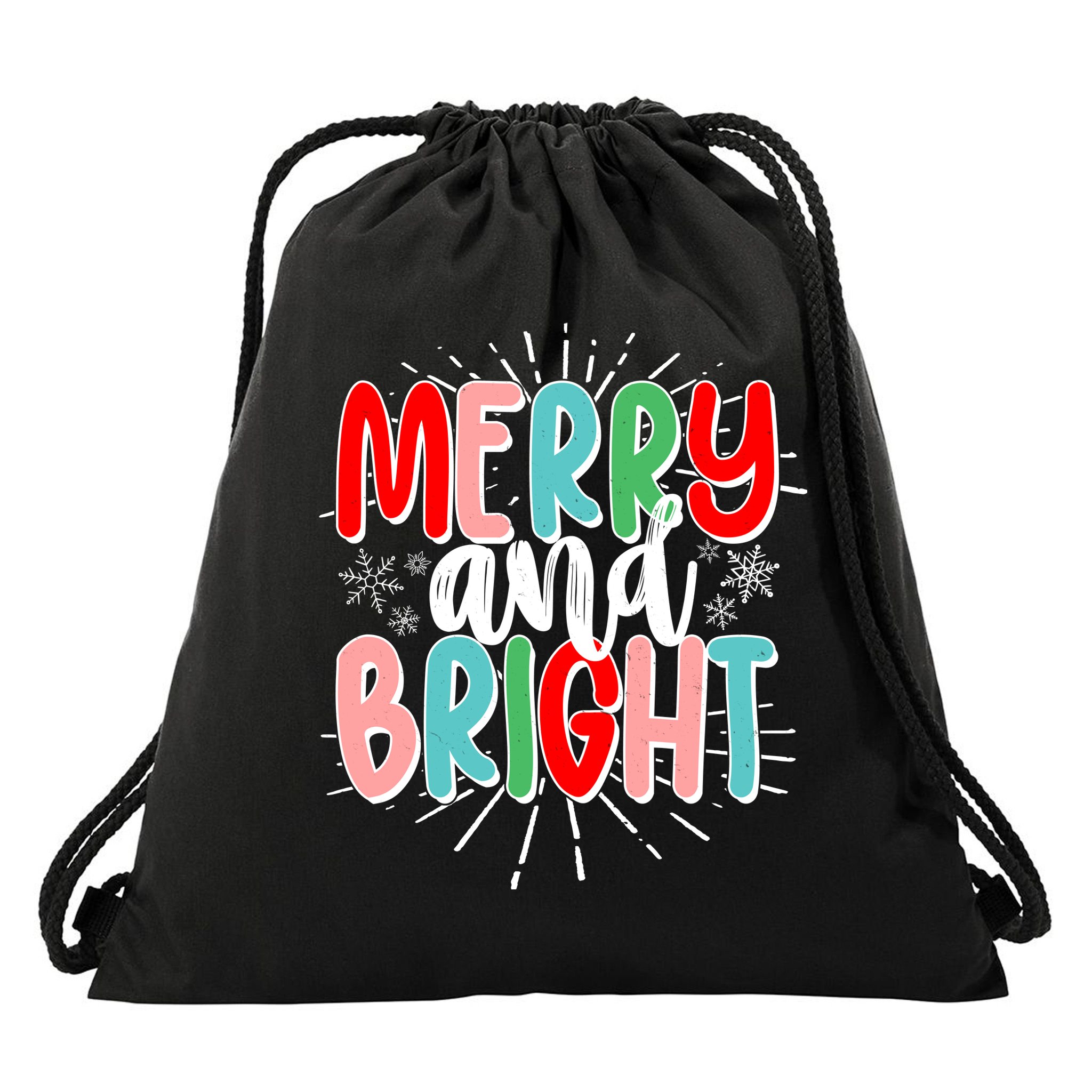 Cute Christmas Merry And Bright Drawstring Bag