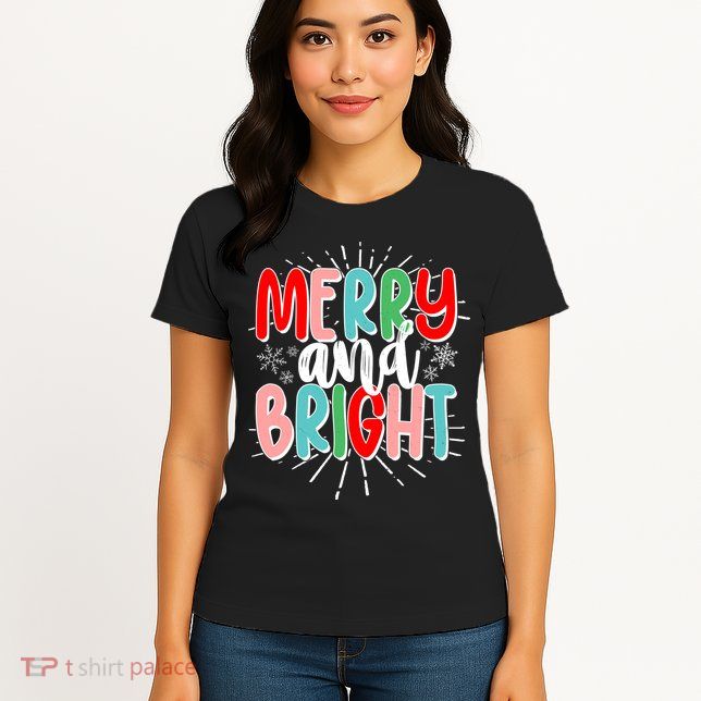 Cute Christmas Merry And Bright Womens T-Shirt