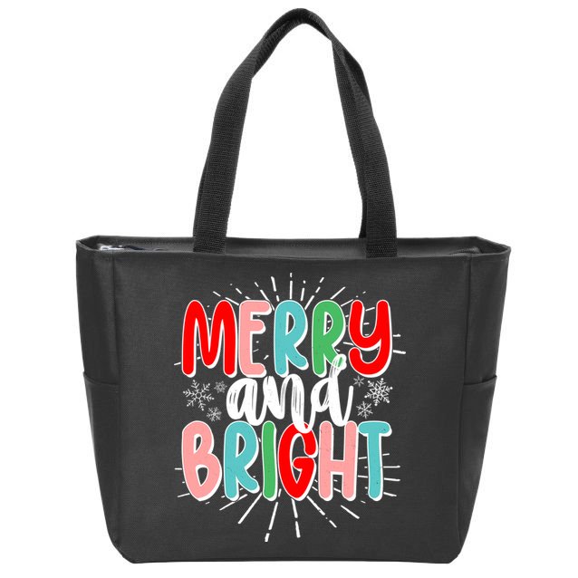 Cute Christmas Merry And Bright Zip Tote Bag
