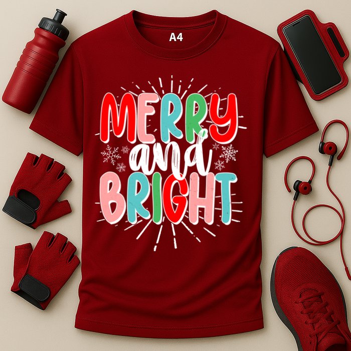 Cute Christmas Merry And Bright Cooling Performance Crew T-Shirt