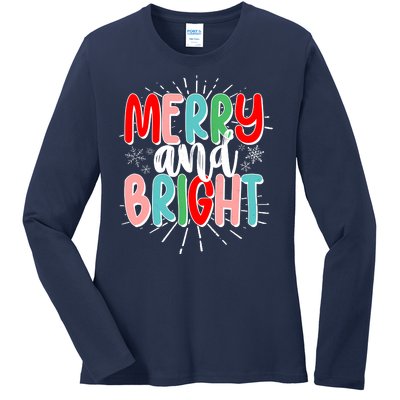 Cute Christmas Merry And Bright Ladies Long Sleeve Shirt