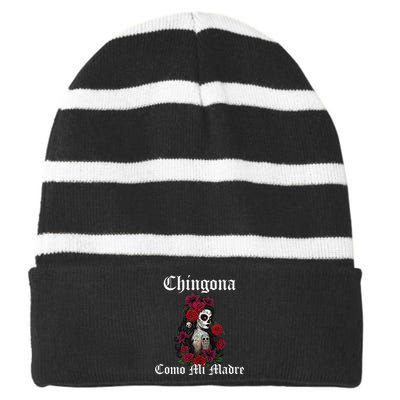 Chingona Como Mi Madre Latina Mexican Striped Beanie with Solid Band