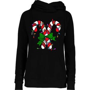 Candy Cane Merry And Bright Christmas Lights Womens Funnel Neck Pullover Hood