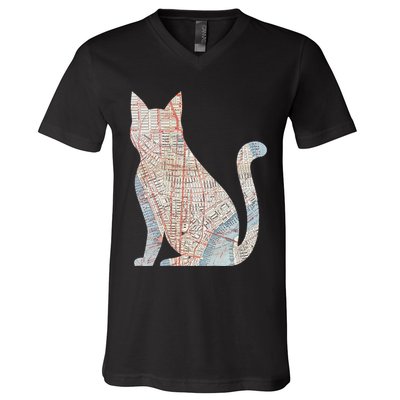 City Cat Map Design Unusual V-Neck T-Shirt