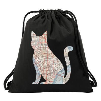 City Cat Map Design Unusual Drawstring Bag