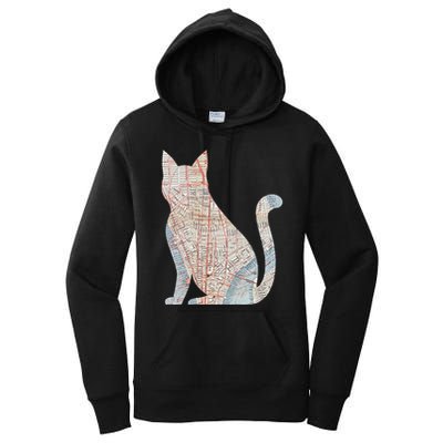 City Cat Map Design Unusual Women's Pullover Hoodie